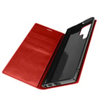 Folio Case for Galaxy S22 Ultra Genuine Leather Card Holder Video Holder - red