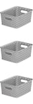 Curver Storage Basket Grey Small 8L Plastic Rattan Kitchen Study Office Set of 3