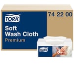 Tork 742200 Premium Disposable Wash Cloth - Extra Soft and Durable - 1 ply Highly Absorbent Wash Flannel - For Patient Care - 32 x 30 cm - 135 Wash Cloths, White