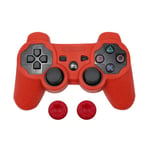 Rouge - Coque De Protection En Caoutchouc Et Silicone Pour Manette De Jeu Playstation 3, Avec 2 Capuchons De Poignées