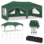 WOLTU Tonnelle de Jardin, Pergola, Barnum, Tonnelle Pliante 3x6m avec 6 Parois Latérales, Gazebo, Hauteur Réglable, Imperméable, Protection de UV, avec Sac de Transport,Vert