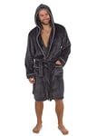 CityComfort Peignoir Homme Chaud en Polaire | Robe De Chambre à Capuche Longue Coupe Élégante avec Passepoil Contrasté | Peignoirs De Bain Confort Ultra Doux | Cadeau Homme Chic (M, Charbon Gris)