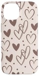 Coque pour iPhone 14 Beige and Brown Hearts Doodle Cute Valentine's Day Design