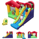 Château Gonflable avec Souffleur pour 2 Enfants de 3-10 Ans,Zone de Saut,Toboggan, Mur d'escalade,325x290x205 cm,Maison Rouge - Goplus