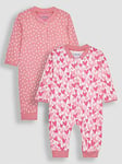 JoJo Maman Bebe Girls 2-Pack Love Heart Sleepsuits - Pink, Pink, Size 0-3 Months