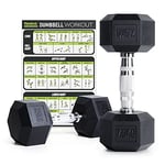 PhysKcal Hex Dumbbells Set 7.5kg Pair, Odourless Poly Rubber Encased Dumbbells 2.5KG 5KG 7.5KG 10KG 12.5KG 15KG 20KG Pair or Single Home Gym Weights Set, 2.5KG Pair