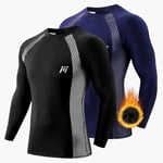 MEETWEE Tee Shirt Thermique Homme, Manche Longue Maillot de Compression Base Layer sous-Vêtements Thermique pour Sports Ski Running, Lot de 2, Noir et Bleu, Taille M