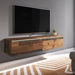 Meuble tv contemporain anthracite et chêne vieilli foncé avec led 2 portes malorie - 180 cm