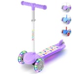 TONBUX 3 Wheel Tri Scooter, Easy Folding System, Height Adjustable Handlebars, Tilt To Turn Steering, Kids Aged 3+ Years (Purple)