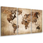 Tableau triptyque carte du monde couleur bois - 90x60 cm