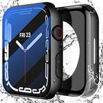 Recata Coque étanche avec Protection ecran en Verre Trempé pour Apple Watch Series 9 (2023) Serie 7 Serie 8 45mm, PC 2 en 1 Housse Frontale et Arrière Anti-Choc pour iWatch, Noir