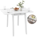 Table à Manger Pliante en Bois pour 4 Personnes, Table Extensible Salle à Manger avec Rangement Caché & Cadre en Bois Massif, Table de Cuisine pour