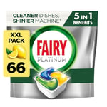 Fairy Platinum Complete 66 Dishwasher Tablets, Lemon, For Tough Challenges, Even Removes Dried-On Grease