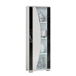 ARIANE - Vitrine 1 Porte Blanc Eclairage Led intégré avec Décor Latéral Aspect Marbre Noir