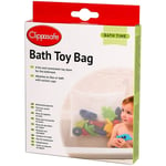 Clippasafe bath toy bag in white attaches with suction cups to keep room tidy