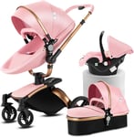 Magic ZC PU Leather 3 in 1 Pushchair Pram Travel System, Baby Stroller 3 in 1