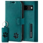 SURAZO Étui de Protection Portefeuille pour Google Pixel 8a - en Cuir véritable - avec Motif de Patte - Étui à Rabat RFID - Magnétique - Fonction Support - Compartiment pour Cartes - Turquoise