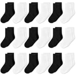 GENTABY Girls School Socks Black Boys - Kids Plain White Socks 18 Pairs Mid-cut Half Unisex Elasticity Socks Size 12-3 Breathable Toddler Crew Socks 7-10 Years