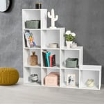 Idmarket - Meuble de rangement en escalier liam 4 niveaux bois blanc + fond blanc