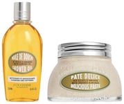 L'OCCITANE - Pâte Délice Amande - Gommage Corps Lissant, Nourrissant & Raffermissant - 200ML & Huile de Douche Amande Douce - Ultra Hydratante - Nettoie et Nourrit la Peau en Douceur - 250ML