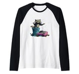 Funny Raccoon DJ with Boombox and Trash Party Raglan Baseball Tee