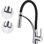 Robinet Cuisine Rétractable, 360° Rotatif Robinet Cuisine Noir Mitigeur Cuisine Evier Avec 2 Pommeaux de Douche, Laiton Chromé A177