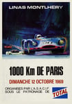 MONTLHéRY AUTO 1000km PARIS 1969 Rf1 - POSTER HQ 70x100cm d'une AFFICHE VINTAGE