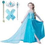 Elsa princess klänning + 4 extra tilbehör Blue 130 cm