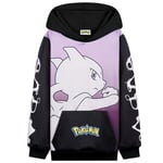 Pokémon Sweats à Capuche Garçon, Sweat Shirt avec Manches à Poignets - Cadeau Enfant (Noir/Rose Mewtwo, 13-14 Ans)