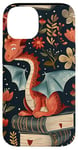 Coque pour iPhone 14 Motif de ver de bibliothèque Cute Dragon Books Cottagecore