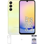 Samsung Galaxy A25 5G -puhelin, 256/8 Gt, keltainen + silikonisuoja ja panssarilasi