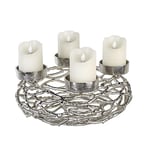 Casablanca Twigs Lampe de l'Avent en Aluminium nickelé Argenté Vieilli Porte Bougie Diamètre 37 cm pour 4 Bougies Pilier 0 x 0 x 14 cm