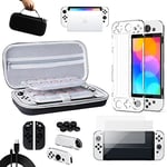 Benazcap Case Compatible with Nintendo Switch OLED,Accessories Bundle Include Nintendo Switch Oled Carry Case, Clear Cover（Support charging dock and link TV), Screen Protector, USB Cable so on