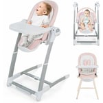 3 en 1 Chaise Haute Pliante Bébé avec 8 Hauteurs Réglables, Balancelle Bébé Evolutif avec 5 Dossier Inclinable, Plateau Double Amovible, Ouverture