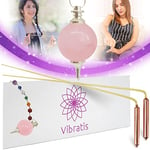 Vibratis Baguettes de Sourcier Professionnelles Modèle Premium & Pendule Divinatoire en Quartz Rose 7 Chakras | Pack Idéal pour Commencer la Radiesthésie