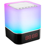 Swonuk Haut-parleur Bluetooth 5 en 1 avec lumière, réveil lumineux RVB à changement de couleur, lampe de chevet tactile, intensité variable, réveil numérique avec USB, mains libres, lecteur MP3,