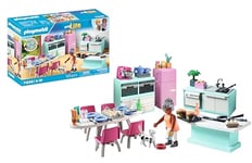 Playmobil 71608 myLife: Kitchen with dining place, fully equipped kitchen for detailed role-playing, made from over 80% recycled and bio-based materials, play sets suitable for children ages 4+