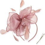 Fascinatorhatt för kvinnor Cocktail Tea Party huvudbonad Blomma Mesh Band Fjädrar Hårband Pink B