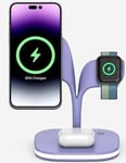 Chargeur Sans Fil 5 En 1, Compatible Avec Iphone A Partir Du 12/13/14 Et A Partir Du 8/10/11 Avec Coque Magsafe, Station De Charge Magsafe Pour Apple Watch, Airpods 3/2/Pro (Mauve)