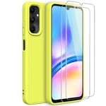 BUTISHIYU Coque Compatible avec Samsung Galaxy A05s avec 2 Pièces Verre Trempé, Housse Souple en TPU en Silicone Liquide Antichoc, Etui Bumper Case Samsung Galaxy A05s 4G, Jaune