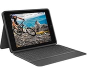 Logitech Rugged Folio pour iPad (7e, 8e et 9e générations) Étui clavier de protection, Clavier Allemand QWERTZ - Noir