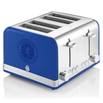 Swan Official Rangers Football Club 4 Slice Retro Toaster, Blue, 1600W, Red Indicator Lights, Defrost and Reheat Settings, Removable Crumb Tray, Cord Storage, Rangers FC Toaster, ST19020RANN