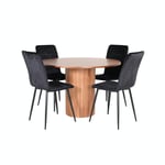 Venture Home Matgrupp med Bianca Matbord och 4 Walerina Matstolar i Sammet Round Dining Table - Walnut / Black Veneer+Windu Lyx GR22496