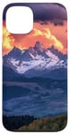 Coque pour iPhone 13 Décoration de montagne rose orange enneigée