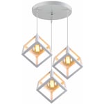 Axhup - Lustre Suspension led 3 Lampe Cube Carré en Métal Luminaire Design Industrielle Eclairage Plafond Lumiaire Salon Cuisine Couloir Blanc