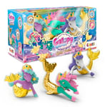 GALUPY Mermaid Gold Pack - 3X Figurines Licorne avec Nageoire de sirène et Cristal Swarovski, Jouet Licorne à Collectionner, 3 Figurines mi-Licorne mi-sirène