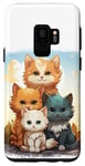 Coque pour Galaxy S9 Mignon anime chat photo de famille sur rocher ensoleillé jour portrait