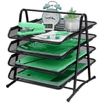 4 Tier Letter Tray Organizer Metal Storage Compartments, Office Drawers, Document tray, A4 Mesh Drawer Organiser for Office Home and School, Black