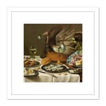 Pieter Claesz Still Life With A Turkey Pie Realism 8X8 Inch Square Wooden Framed Wall Art Print Picture with Mount