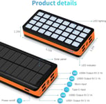 26800mAh Solar Power Bank Fast Charging Portable Charger with 32 LEDs, 4 Outputs